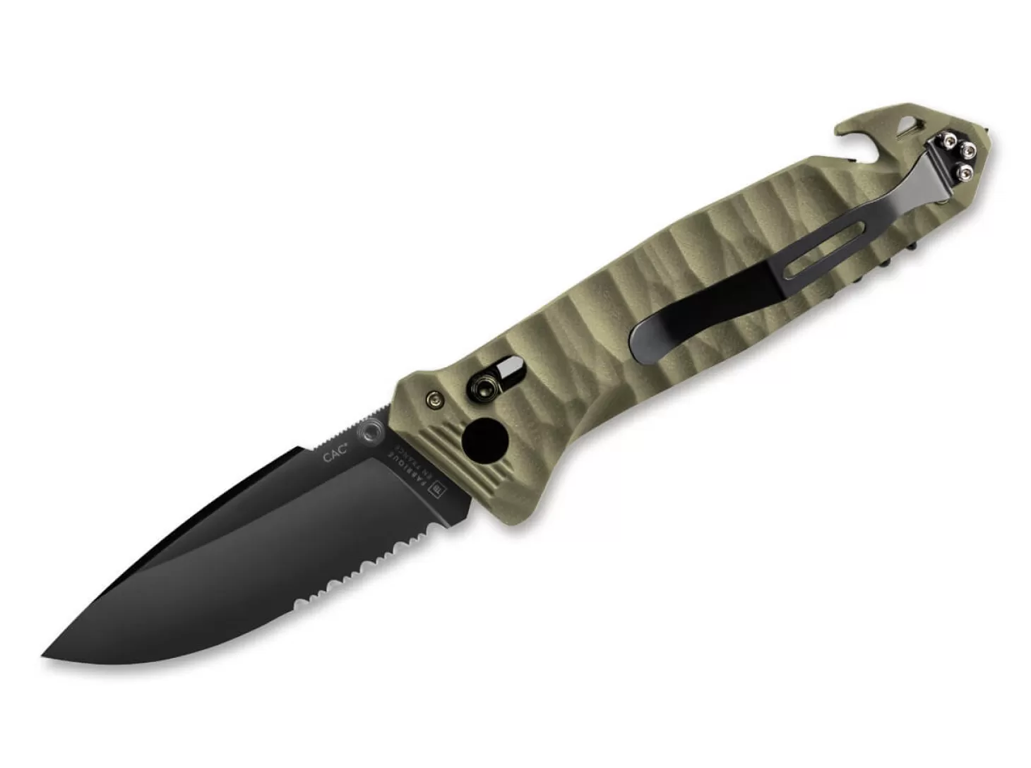 Outlet C.A.C. PA6 Textured Kaki Serrated Taktische Messer