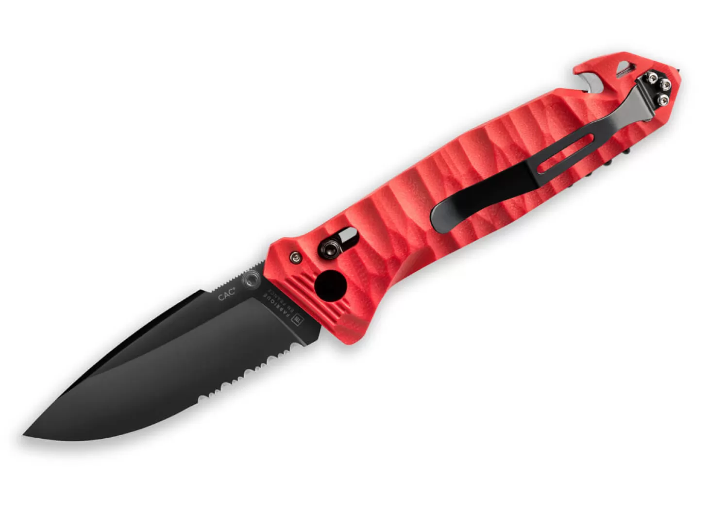New C.A.C. PA6 Textured Red Serrated Taktische Messer